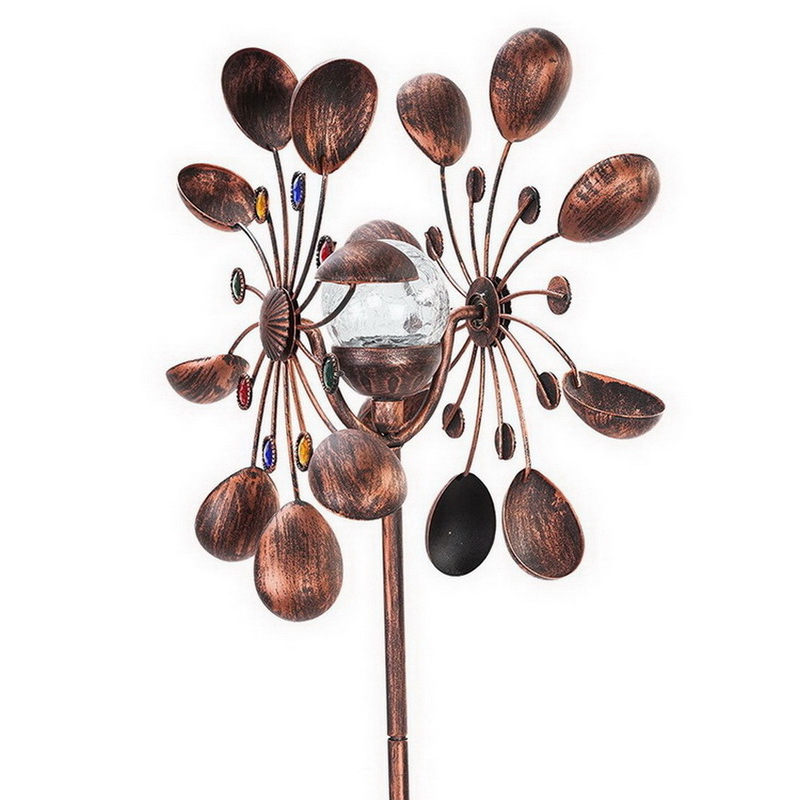 Picture of Export Amazon Hot Sale Garden Plug-in with Solar Glass Ball Led Light Bronze Color Courtyard Wrought Iron Windmill