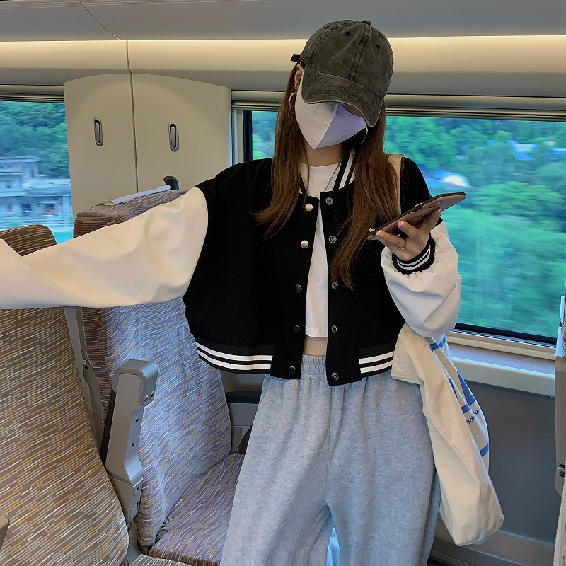 Picture of Autumn and Winter short baseball uniform long sleeve single-breasted coat women's clothing new small American high street ins generation hair