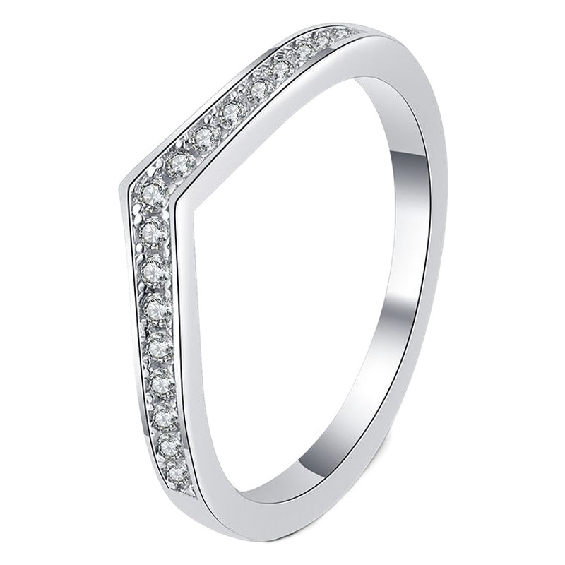 Picture of S925 Sterling Silver Ring Women's Korean-style V-shaped Ring Full Set with Mosane Diamond D Color Ring Row Ring Wedding Simulation Diamond Ring Women