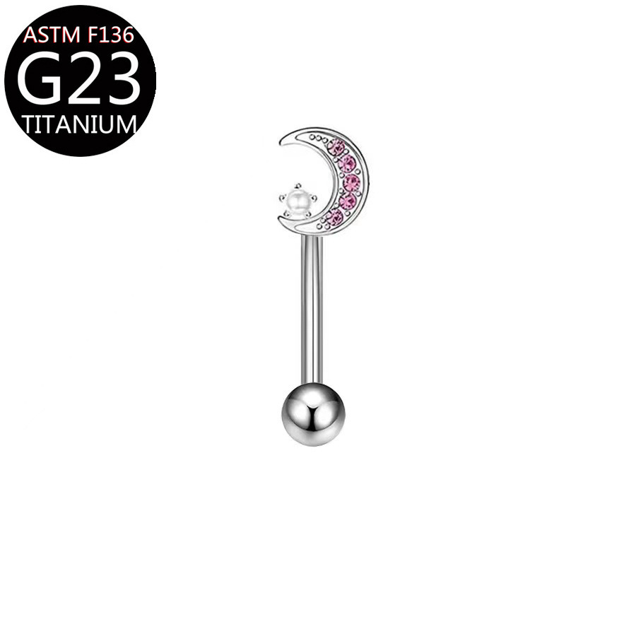 Picture of F136 Titanium Alloy Eyebrow Nail Heart-Shaped Inlaid Zircon Moon Flower Eyebrow Nail G23 Piercing Goods Wholesale