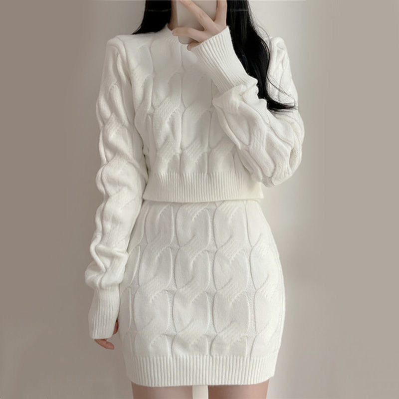 Sexy Sweater Set Women's Autumn and Winter New Loose Lazy Style Knitted Slim-fit Top Hip Skirt Two-piece Set