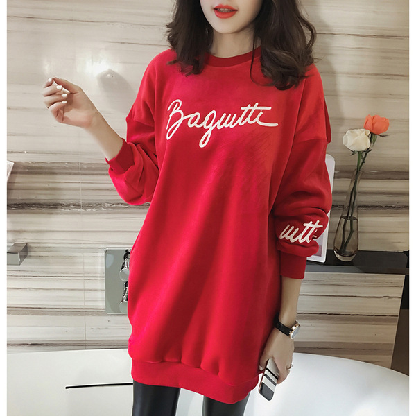 Picture of Pregnant Women's plus size Sweater 100.00kg chubby girl Slim 2024 Autumn and Winter Gold Velvet Mid-length Spring Gold Velvet Top