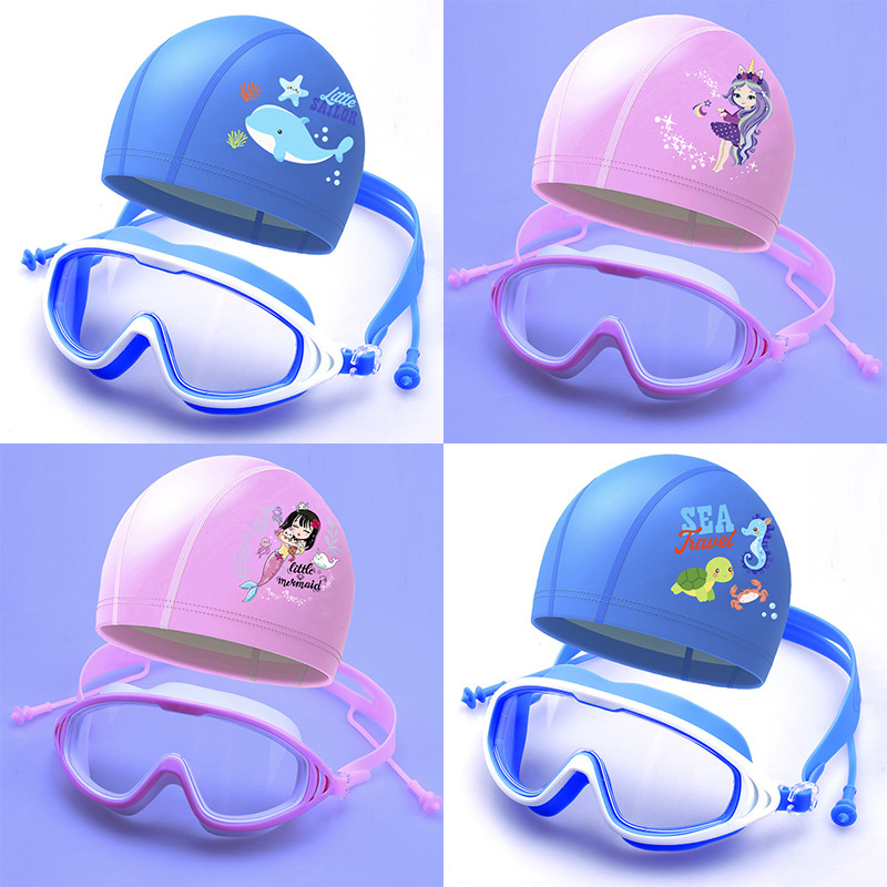 New Children's Large-Frame Swimming Goggles with Earplugs for Boys and Girls Swimming Goggles Waterproof and Anti-Fog Diving Goggles Can Be Equipped with Swimming Caps