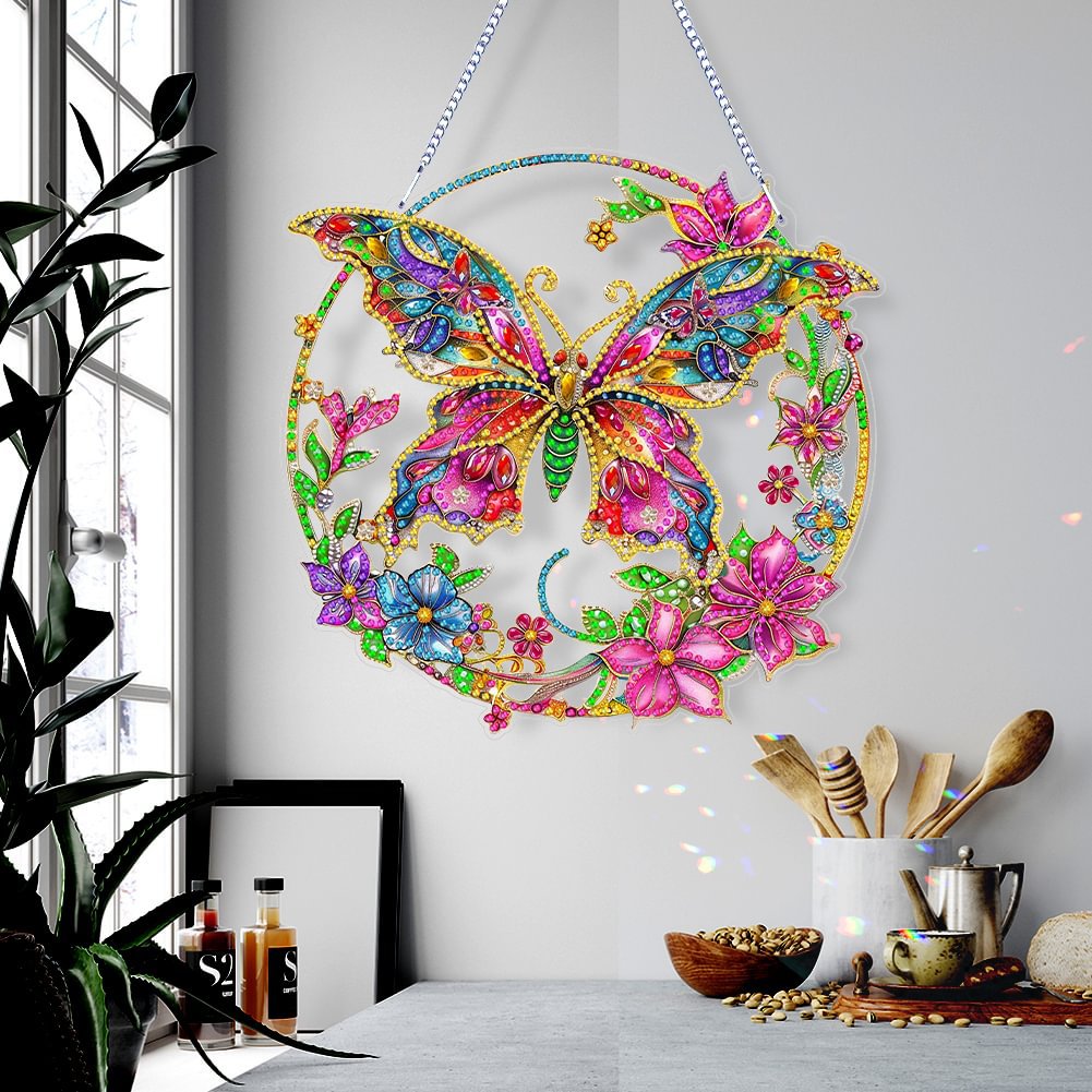 Picture of Cross-mirror new diamond painting acrylic material single-sided crystal diamond doorplate colorful butterfly style factory outlet