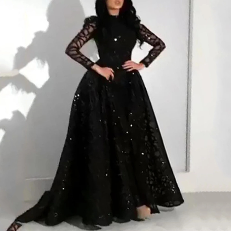 Picture of 2025 new European and American women's dress AliExpress independent station long sleeve gold dress dress dress
