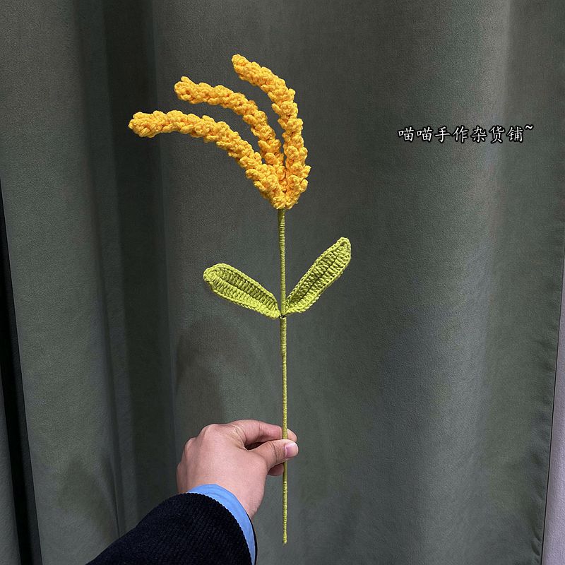 Picture of Handmade diy woven gold wheat ear crochet artificial flower wool artificial barley bouquet homemade opening lucky gift