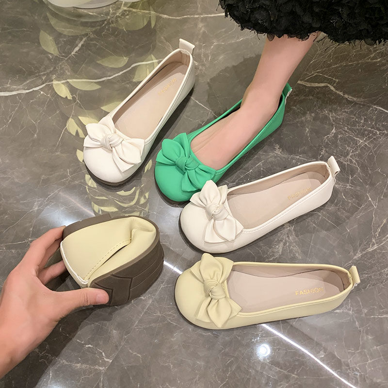 Spring and Autumn 2024 New Shallow Flat Shoes Women's All-match Soft Bottom Fairy Style Bow Pedal Shoes