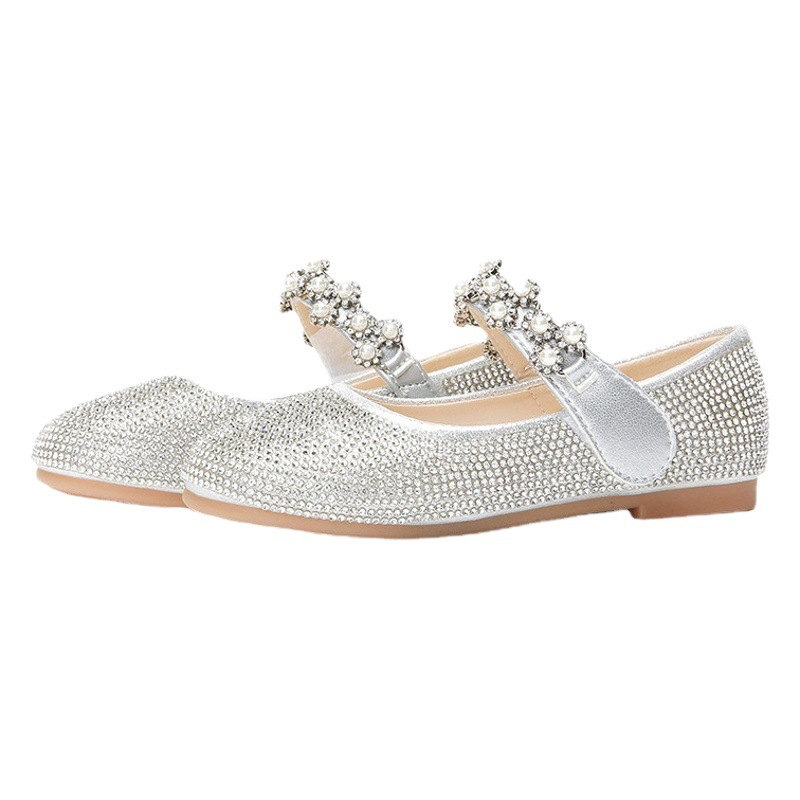 Girls Princess Shoes 2023 Spring New Little Girl Performance Shoes Soft Sole Children's Shoes Shiny Rhinestone Crystal Shoes