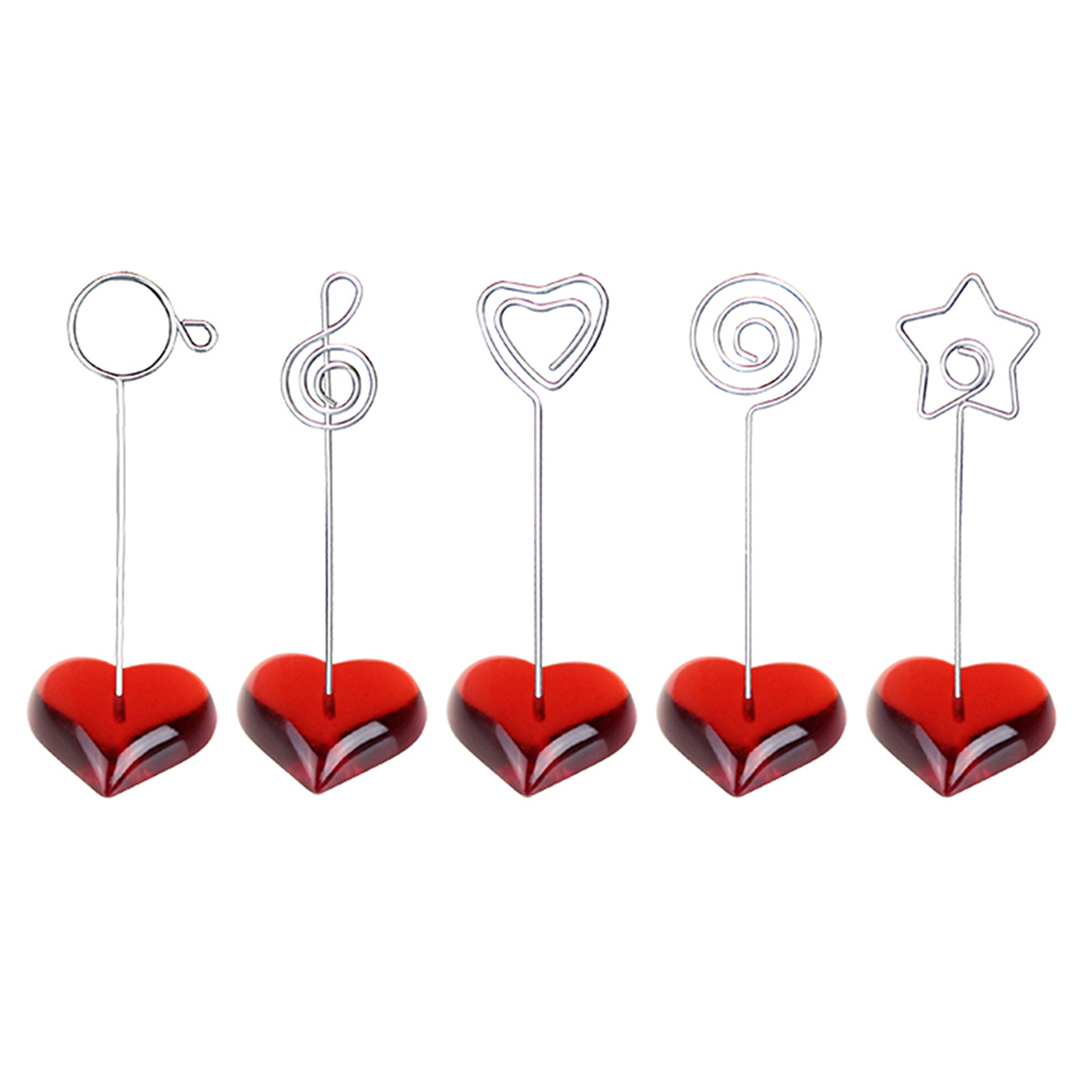 Picture of Red Heart-Shaped Base Photo Clip, Steel Wire Memo Clip with Logo Printing, Suitable for Wedding Display, Storage, and Styling Memo Clips