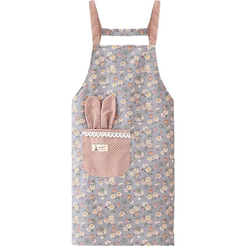 Korean style canvas apron fashion rabbit ears women's kitchen household oil-proof stain-resistant stain-resistant overalls wholesale
