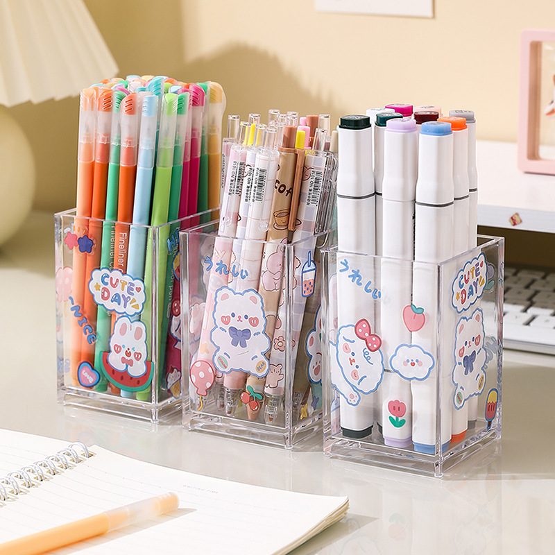 Picture of Ins Unprinted Style Transparent Acrylic Pen Holder Office Desktop Stationery Storage Box Student Makeup Brush Storage Bucket