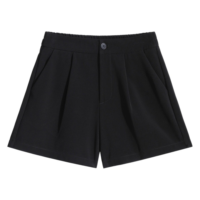 Black Elastoelastic High Waist Casual Suit Shorts Summer Women's 2024 New Thin Loose Small A- line Wide-leg Pants