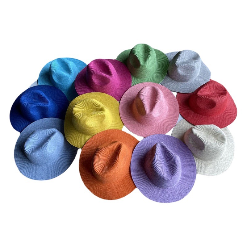 Multicolor DIY Straw All-Match Hat Solid Color Top Hat British Sunscreen Sunshade Seaside Vacation Straw Hat Fashionable Jazz Hat