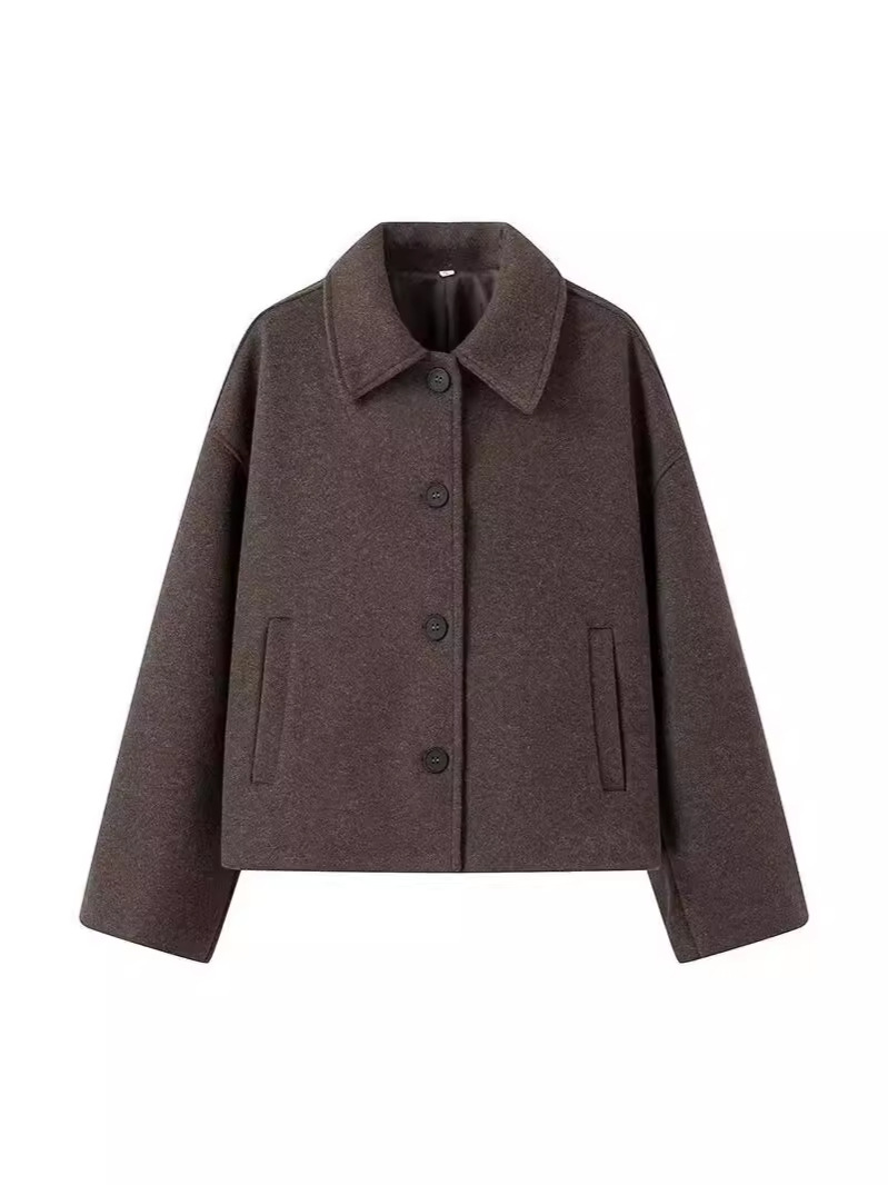 Cross-border Wholesale 2024 Autumn and Winter Women's New Street Fashion Solid Color All-match Casual Loose Simple Woolen Jacket