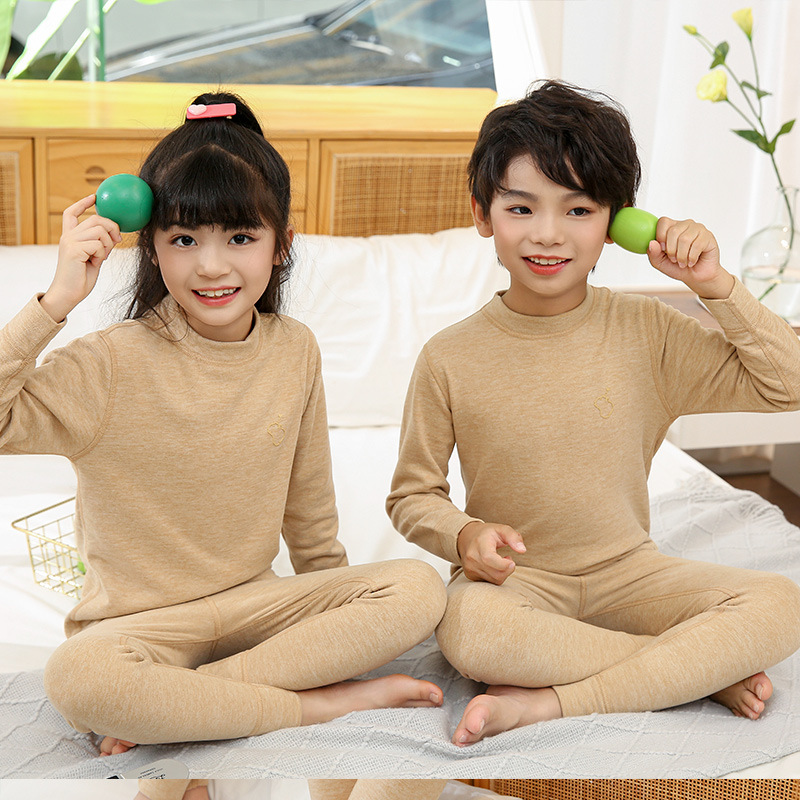 Picture of Silk wool children's autumn clothes long pants baby boys' bottoming girls' close-fitting pajamas children's thermal underwear suit