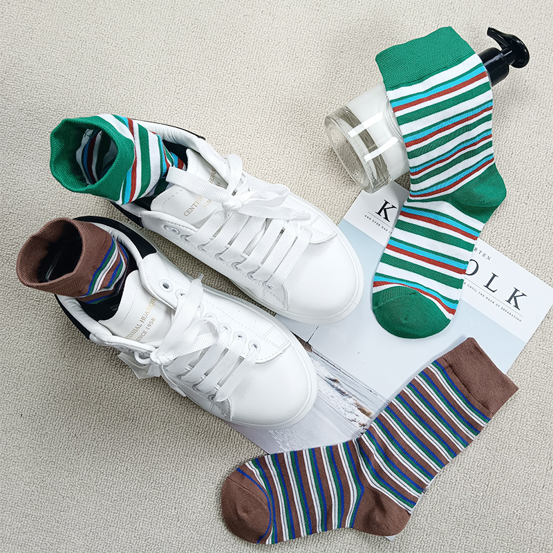 Socks Women's Summer Thin Miu Style Colorful Striped Contrast Color Fashionable Socks Personalized Light Luxury Breathable Mid-tube Socks