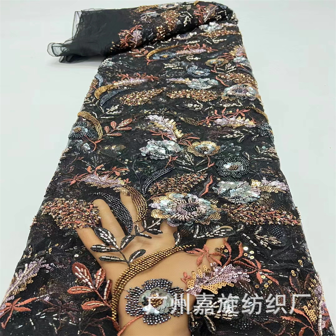 Picture of Positioning embroidery plus flower cheongsam dress fabric Middle East sequins lace embroidered cloth embroidery JX4209