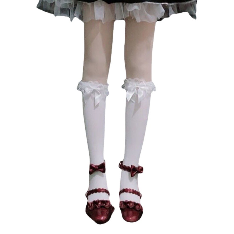 Bow Lace Lolita Knee-High Socks Women's Spring and Autumn Lolita Soft Girl Jk Uniform Middle Tube Student Cute Socks