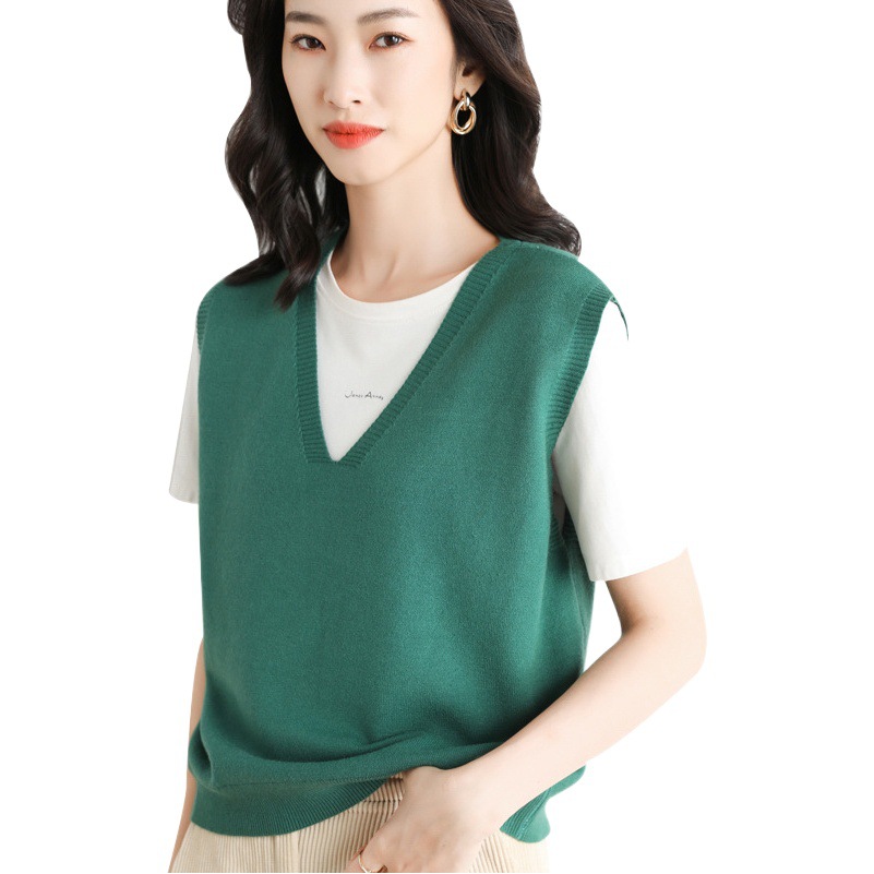 2024 Autumn and Winter New Collarless Solid Color Wool Viscose Knitted Cotton Brown Elegant Commuter Non-hooded Vest for Women