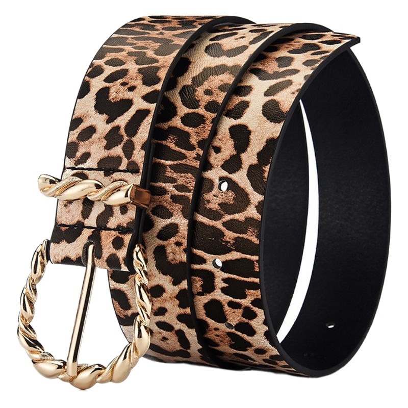 New Leopard Belt Women's Vintage Wide Belt Youth Student Decorative Jeans European and American Fashion Pin Buckle Belt