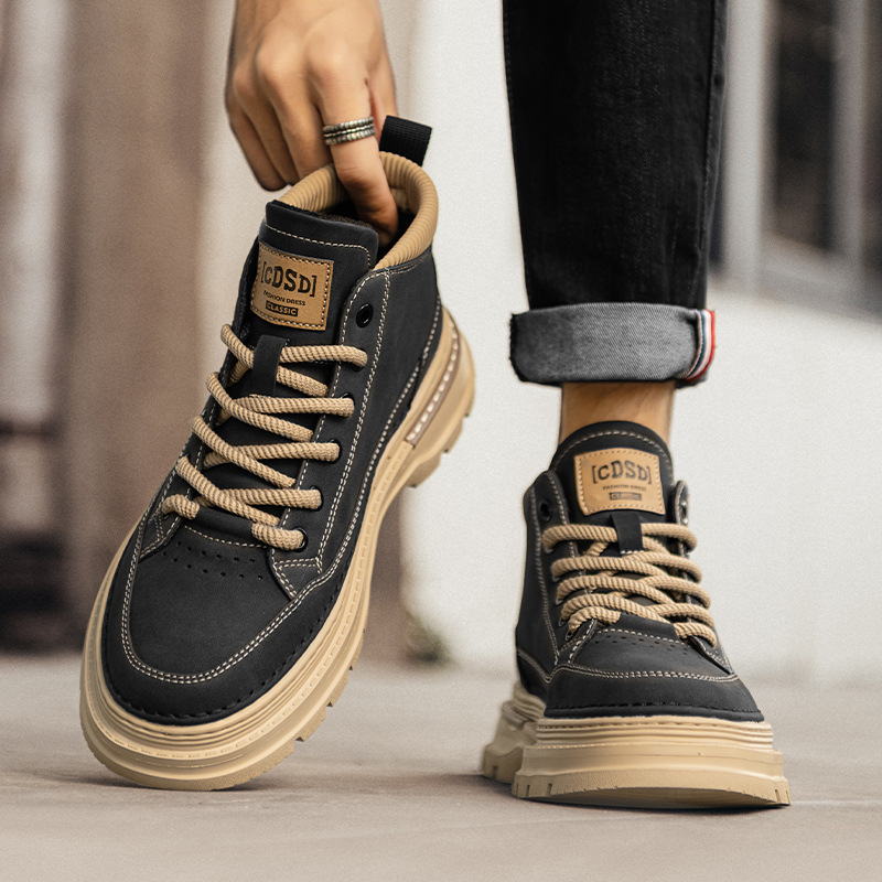Martin Boots Men's 2024 New Autumn Breathable British Style Vintage Casual Leather Boots Black High-top Workwear Men's Shoes