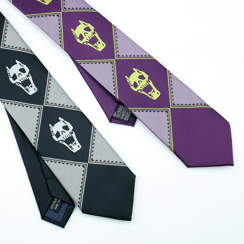 Picture of Japanese Version of Jojo Tie Wonderful Adventure Cos Kira Yoshikage Skull Black Gray Purple Anime Tie Peripherals