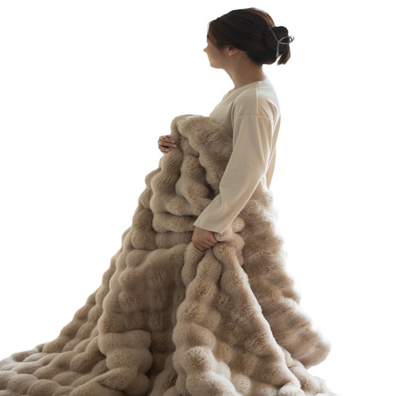 Picture of Tuscan Blanket Imitation Rabbit Blanket Bubble Velvet Blanket Double-sided Thickened Office Nap Blanket Sofa Cover Blanket
