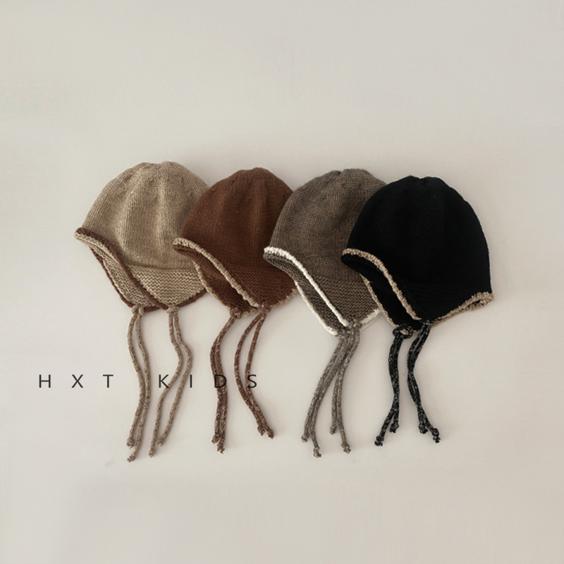 Children's Autumn and Winter Ear Protection Hat Western Style Color Matching Fashion Hat for Boys and Girls Baby's Autumn Wear Tide Knitted Hat