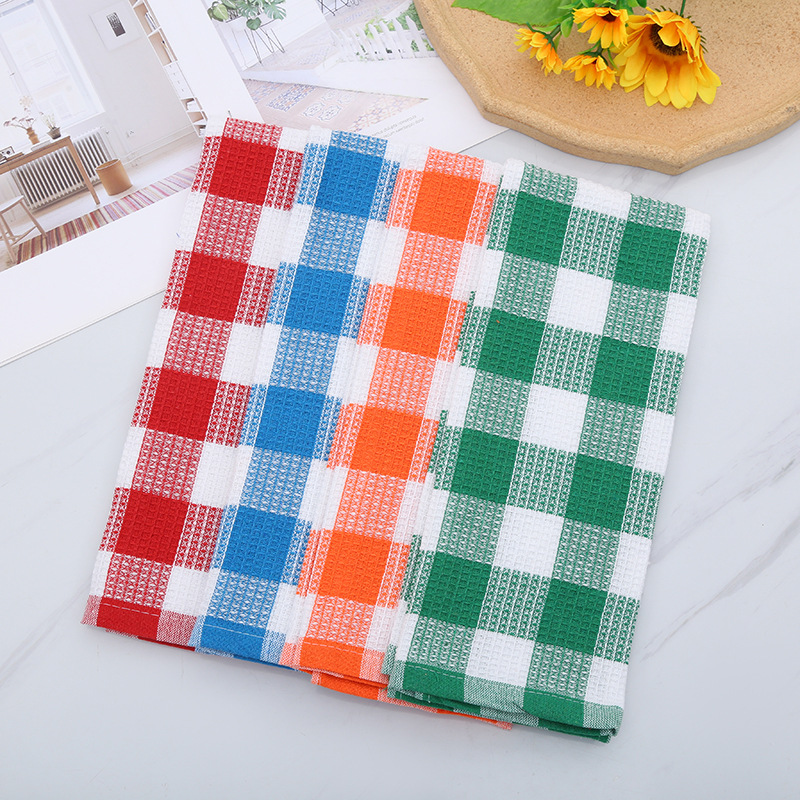 Polyester cotton small plaid cloth single yarn plaid printed tea table with towel thickened absorbent decontamination teapot cushion towel wholesale