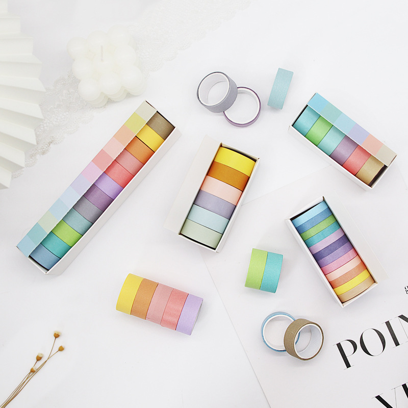 Picture of Wheat youth macaroon and paper tape solid color DIY decorative stickers 3 boxed 12 color hand account tape material