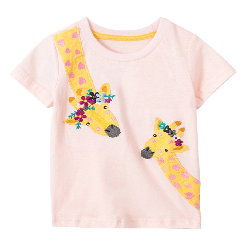 malwee summer new European and American children's children's clothing cartoon animal cotton short sleeve girl round neck T-shirt top