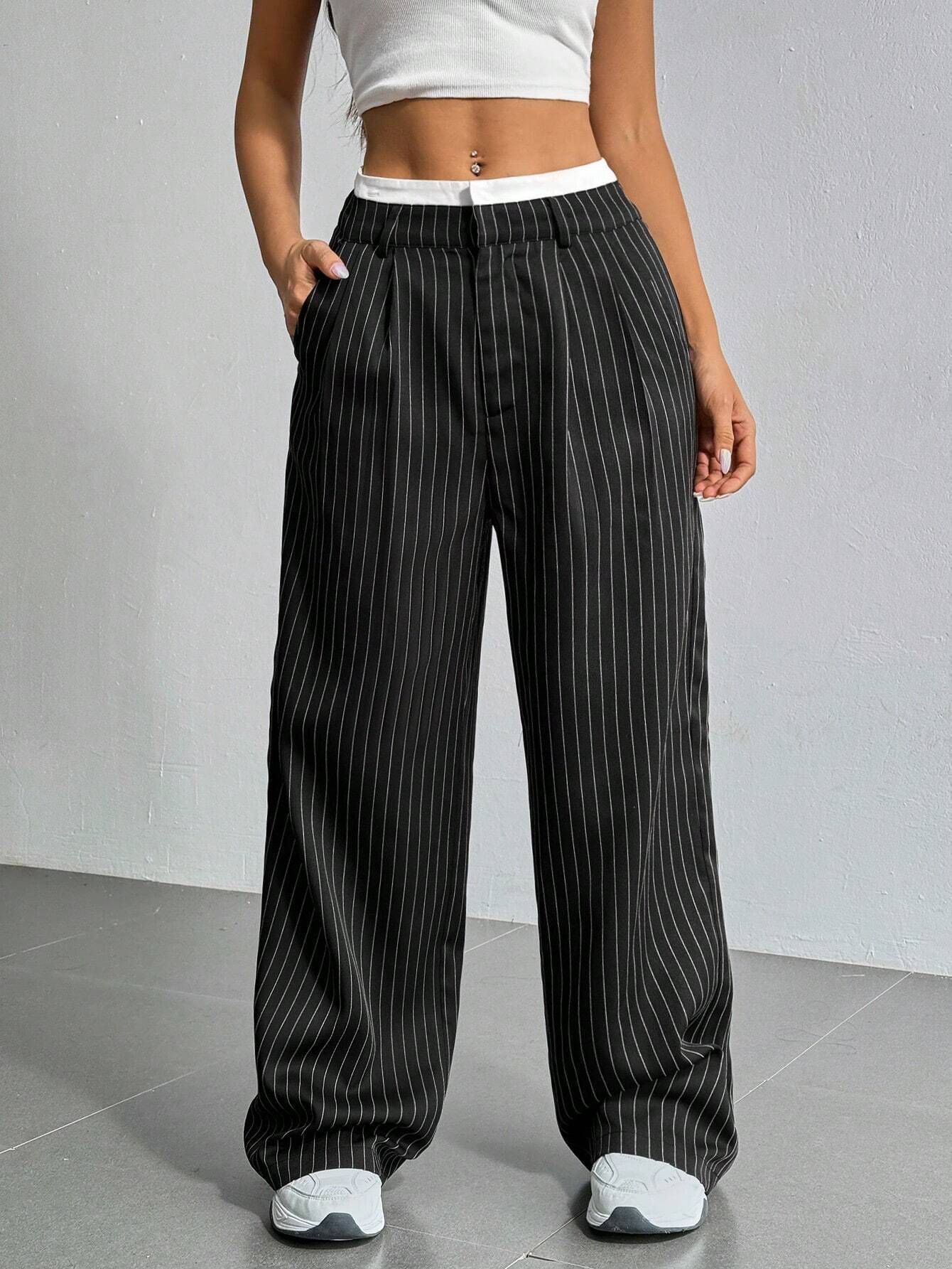 Picture of 2025 Women's Trousers Spring and Summer New Cross-Border Casual Trousers Drapedy Straight Suit Trousers High Waist Stitching Simple