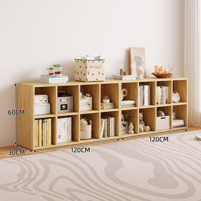 Picture of All Solid Wood Bookshelf Storage Rack Floor-Standing Wall-Mounted Combination Grid Cabinet Living Room Pine Storage Storage Low Home Bookcase