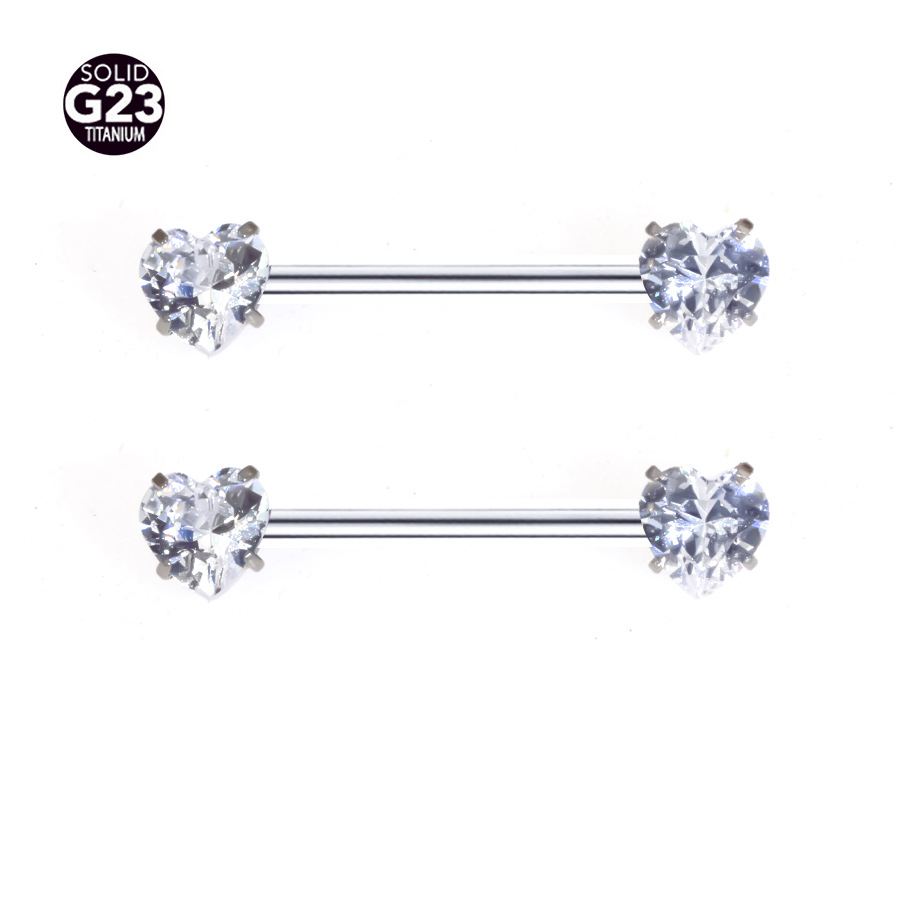 F136 titanium alloy 4 claw peach heart round breast ring inner tooth breast nail Amazon puncture jewelry wholesale and retail cross-border G