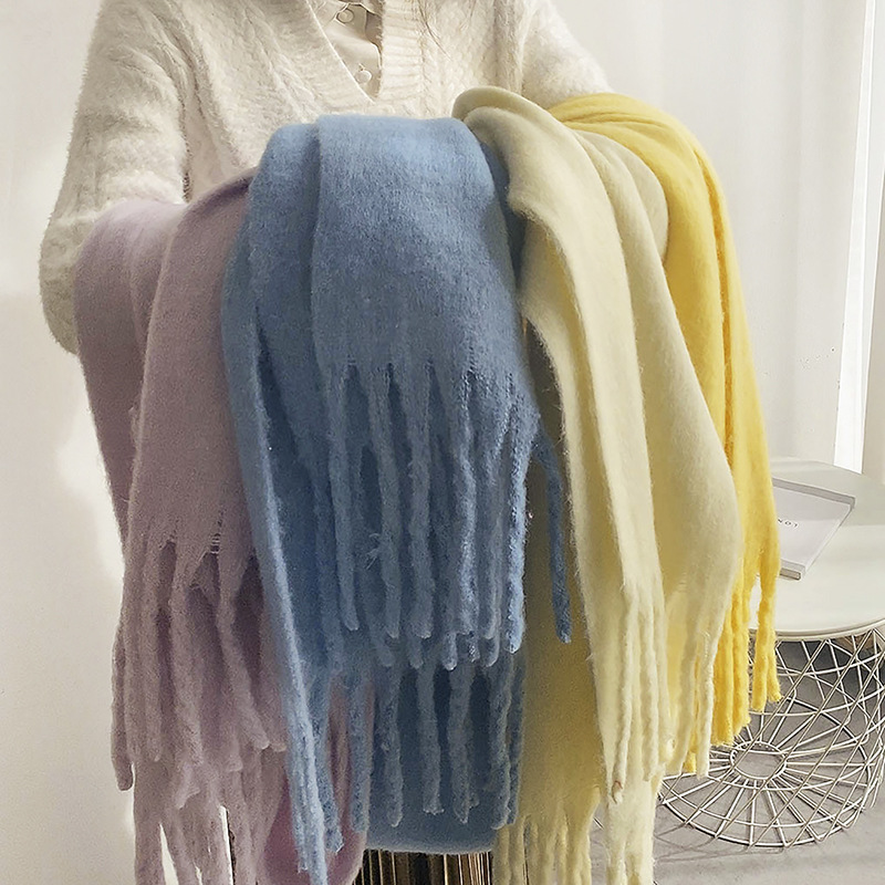 Picture of Winter monochrome plush heavy weight soft fluffy lazy wind solid color large pulled wool warm scarf for students couple