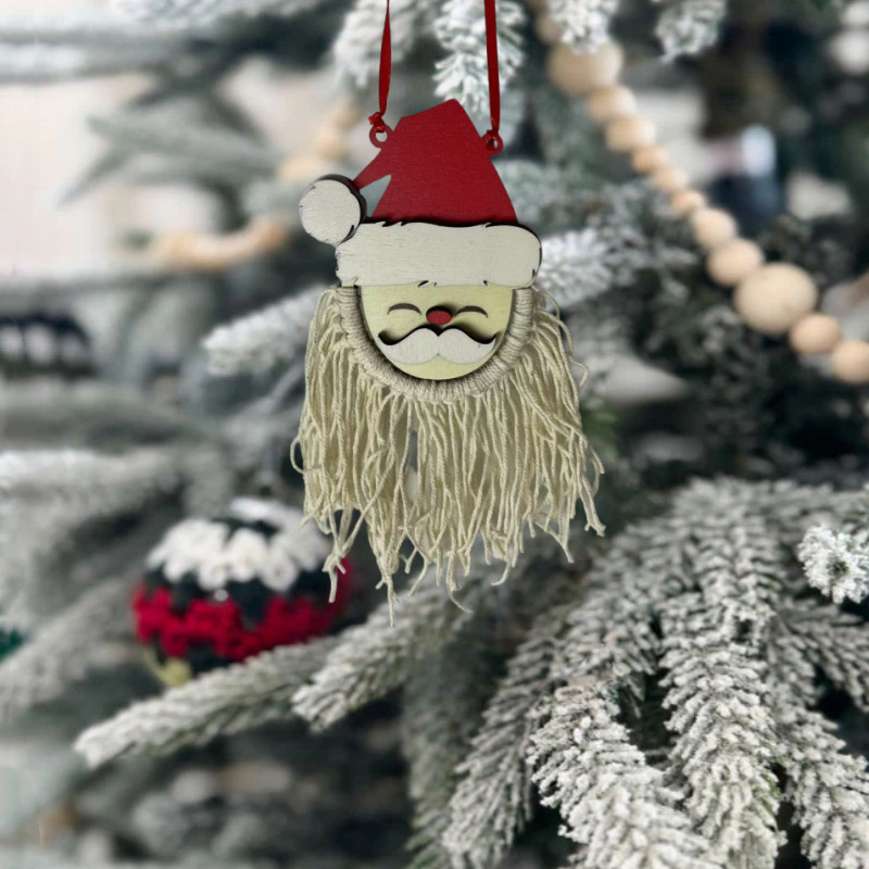 Cross-Border Santa Claus Tassel Pendant Wooden Santa Claus White Beard Tassel Pendant Pendant