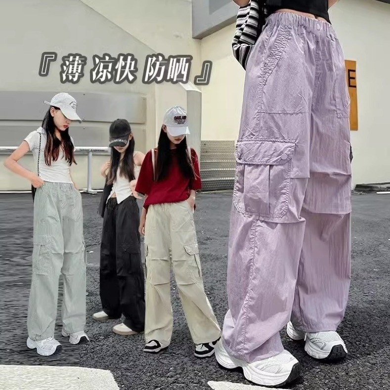 Girls' Pants Summer 2025 New Cordwork Pants Big Children Junior High School Girls Teenagers Summer Paratrooper Pants Spring and Autumn