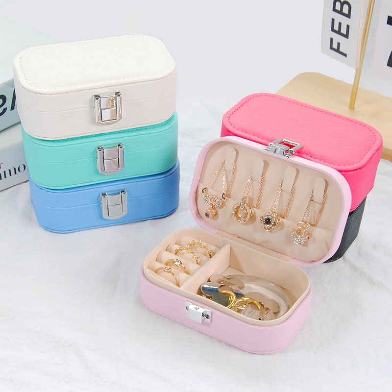 New color jewelry box travel portable jewelry storage box solid color large capacity ring advanced finishing box wholesale