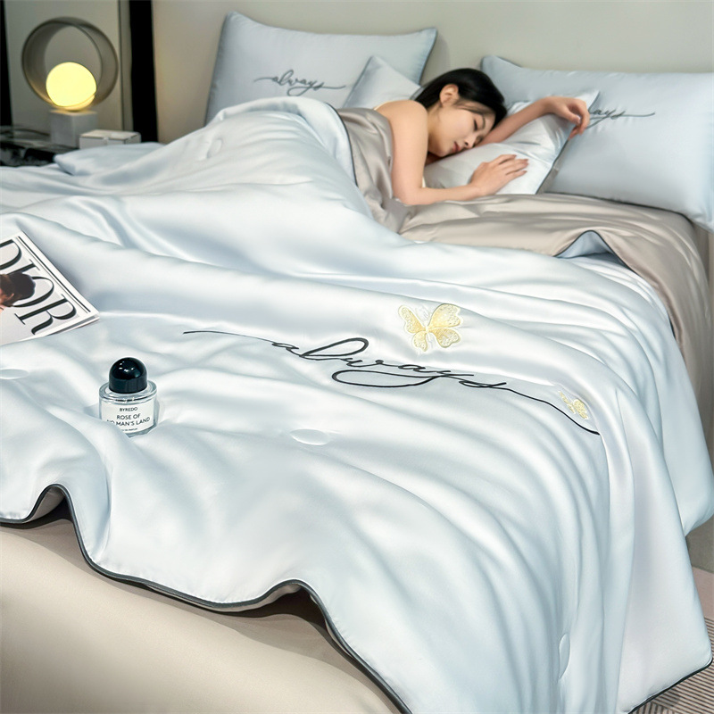 Picture of Class a Washed Ice Silk Summer Quilt Four-Piece Set of Summer Cool Quilt That Can Sleep Naked, Embroidered Air-Conditioned Quilt, Cool Silk Summer Thin Quilt