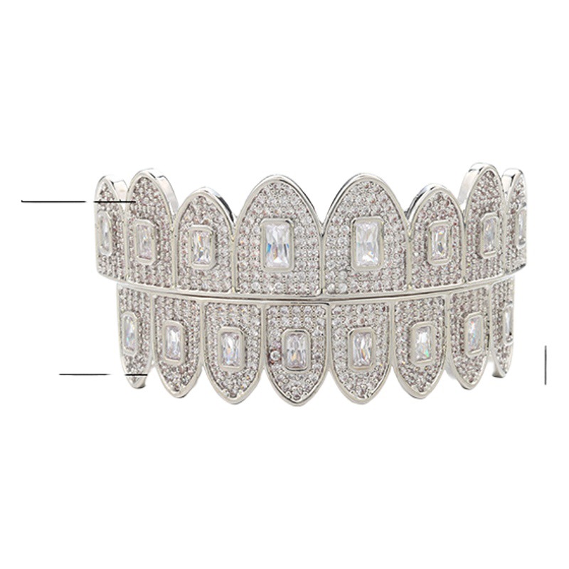 Diyi jewelry hiphop hip hop braces Diamond-embedded jewelry accessories micro-inlaid rectangular zircon braces wholesale