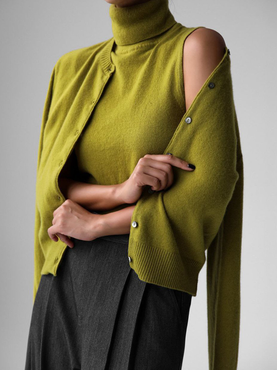 Cross-border knitwear sweater set, European and American 2025 early autumn high-neck sleeveless base shirt + sweater cardigan set for women