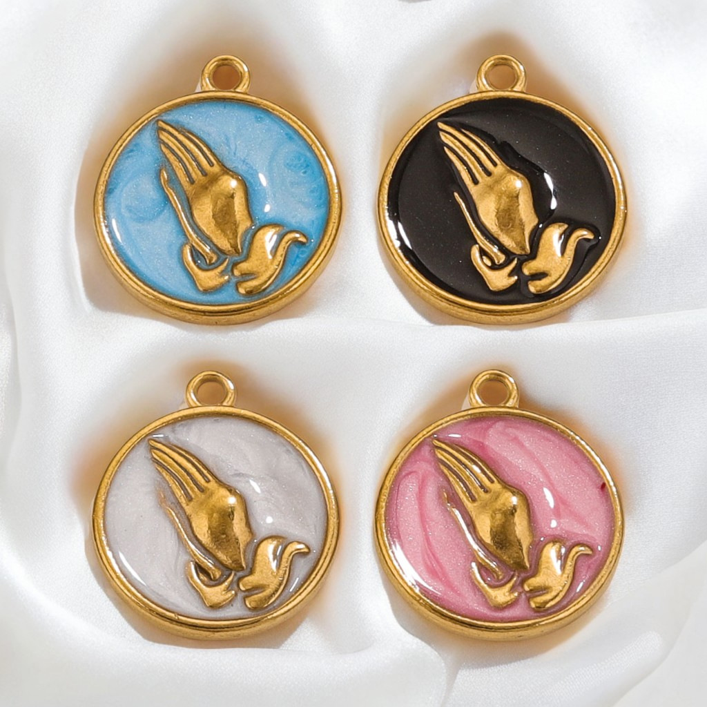 Cross-border hot-selling simple stainless steel hands-on prayer round pendant DIY love necklace bracelet earrings jewelry