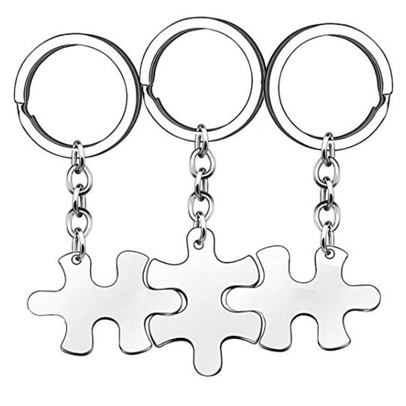 Picture of Stainless Steel Couple Keychain We Will always be connected Puzzle Necklace Stitching Pendant