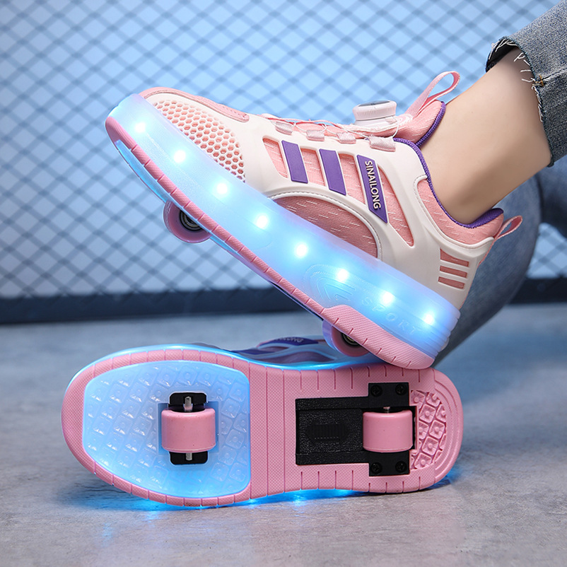 Children's heloo shoes girls' skates boys invisible two-wheel retractable boys' heloo shoes girls four-wheel skates