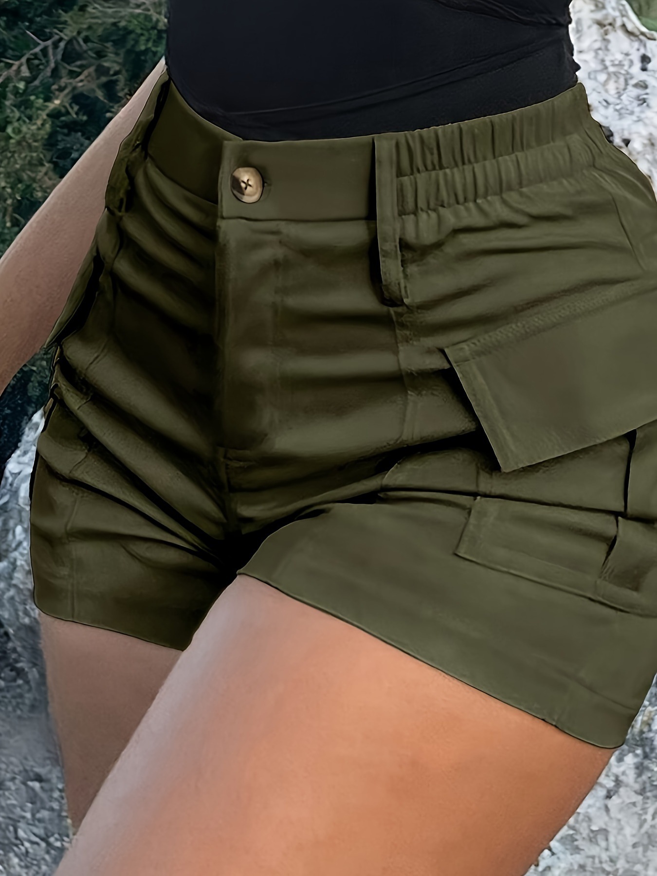 Picture of 2025 European and American Export Cross-Border New Ebay Casual Women's High Waist Button Street Flap Pocket Pants Cargo Shorts for Women