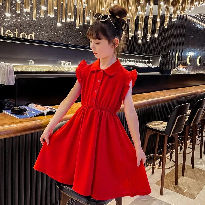 Girls' Dress Summer Children's Sleeveless Waistcoat Vest Princess Skirt Sweet Fashionable Big Children's Western Style Summer Clothes