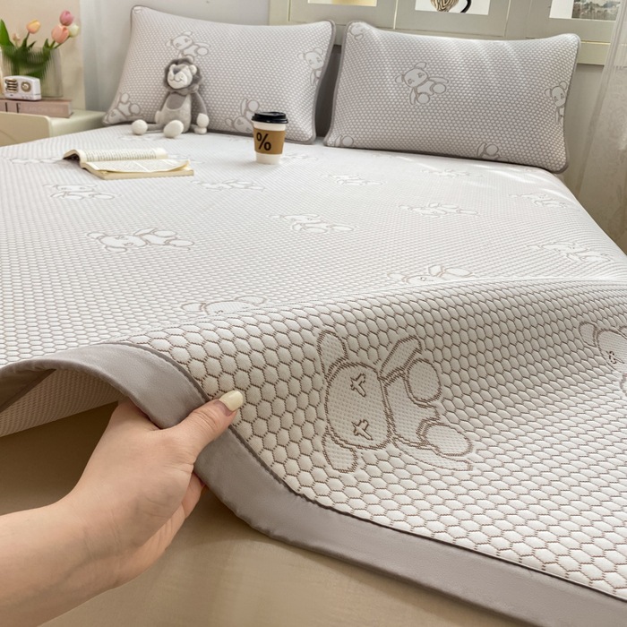 Picture of Class A Explosions Ice Beans Mat Bed Sheet Three-Piece Set Machine Washable Ice Silk Mat Latex Soft Mat Air-Conditioned Mat