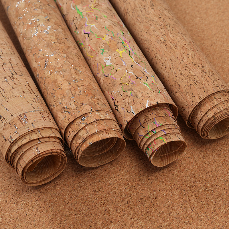 Factory spot oak bark natural artificial leather cork bronzing leather background wall shoe material craft decoration pu