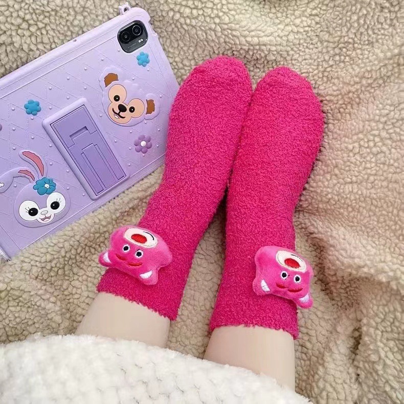 Picture of Winnie the Poochow Socks Girls Cute Coral Fleece Cyber Popular Plush Socks Winter Thickened Mid-tube Socks All-match Sleep Socks