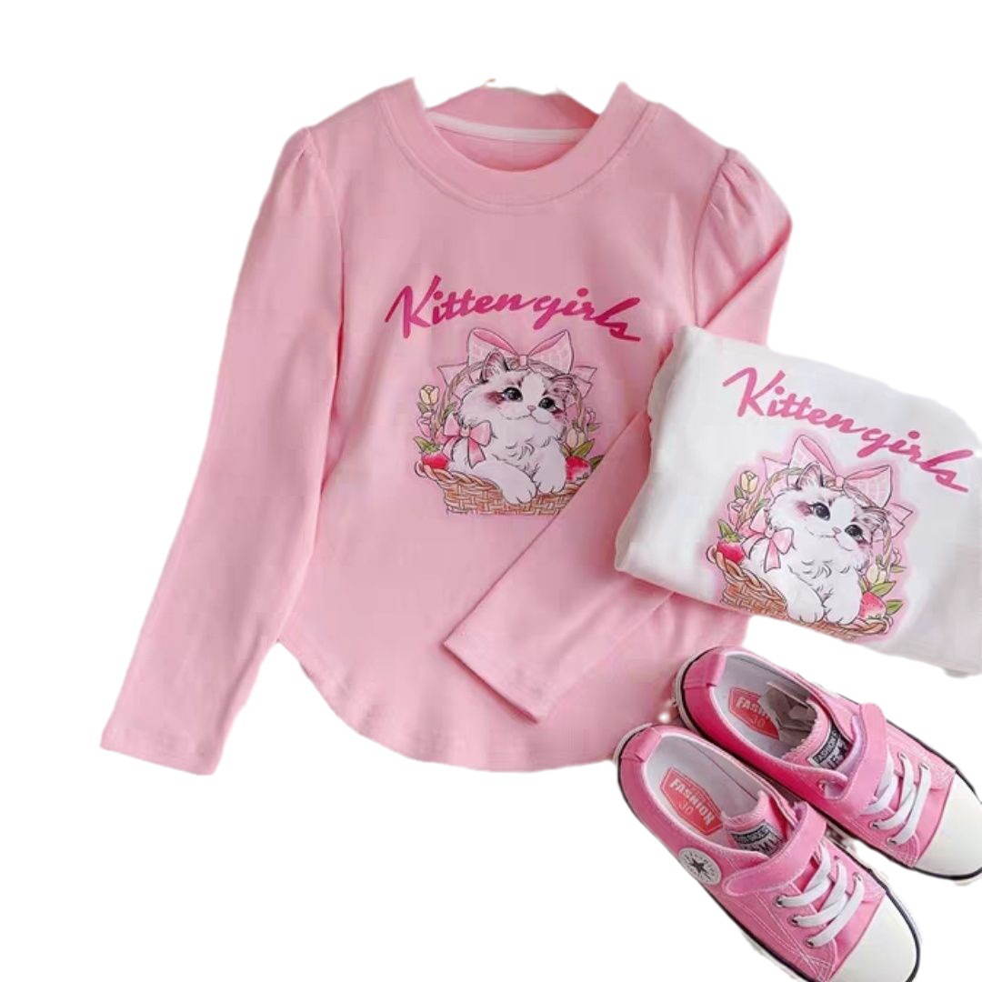 Picture of Spring and Autumn New Girls T-Shirt Cartoon Cute Print Western Style German Velvet Bottoming Shirt Long Sleeve Girls Easiest for Match Top Trbottomy